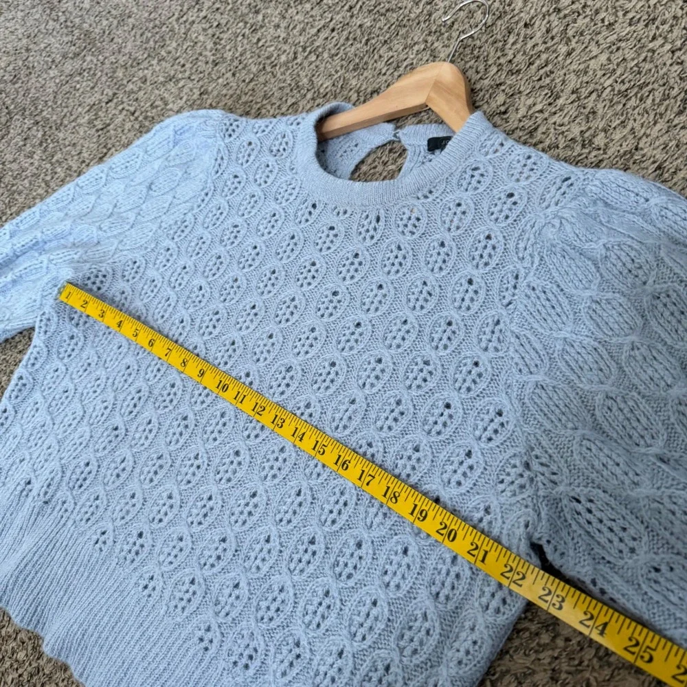 J.Crew Pointelle Puff‎ Sleeve Sweater Womens XXL Blue Euc Alpaca Wool Blend